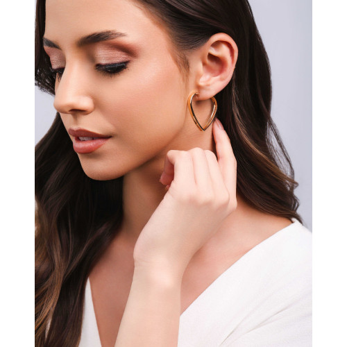 Brinco Argola Coração Reto Liso 3.2 cm Banhado a Ouro 18K