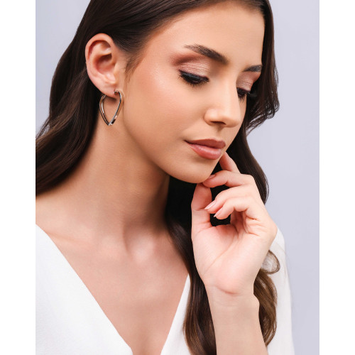 Brinco Argola Coração Reto Liso 3.2 cm Ródio Branco