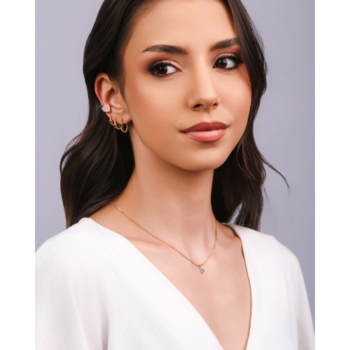 Trio de Argolas Pontos de Luz Quadrados Esmeralda Banhado a Ouro 18K