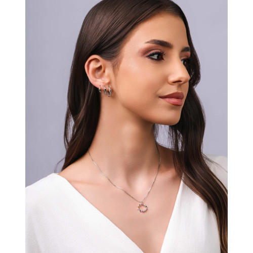 Trio de Argolas Pontos de Luz Quadrados Esmeralda Ródio Branco