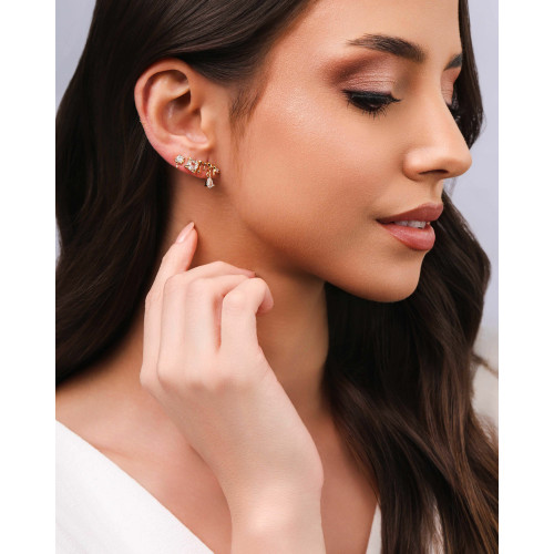 Trio Derretido Pontos de Luz Cristal Banhado a Ouro 18K