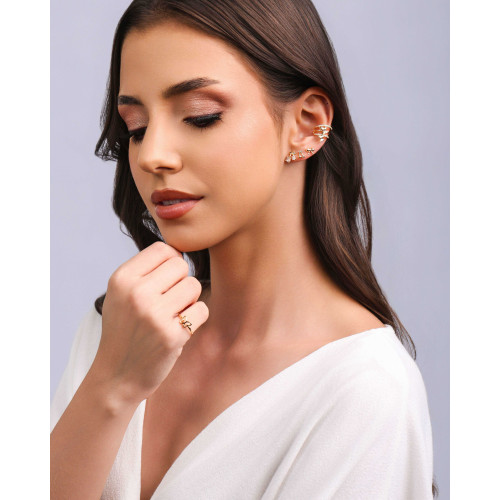 Trio Cerejas Ponto de Luz Cristal Banhado a Ouro 18K