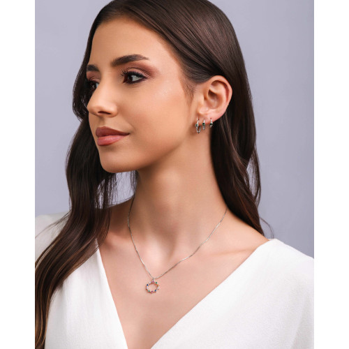 Gargantilha Veneziana Círculo Pontos de Luz Coloridos Ródio Branco - 40 cm