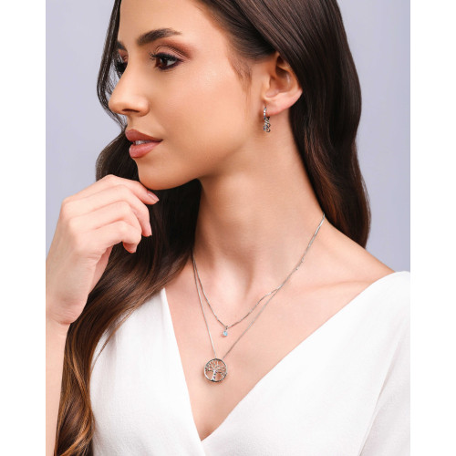 Gargantilha Dupla Árvore da Vida e Ponto de Luz Topázio Ródio Branco