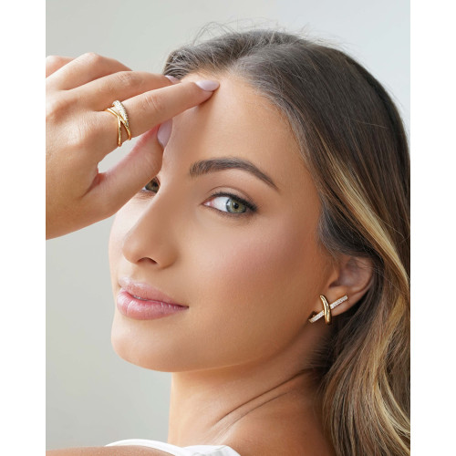 Anel Entrelaçado Cravejado Cristal Tamanho 26 Banhado a Ouro 18K