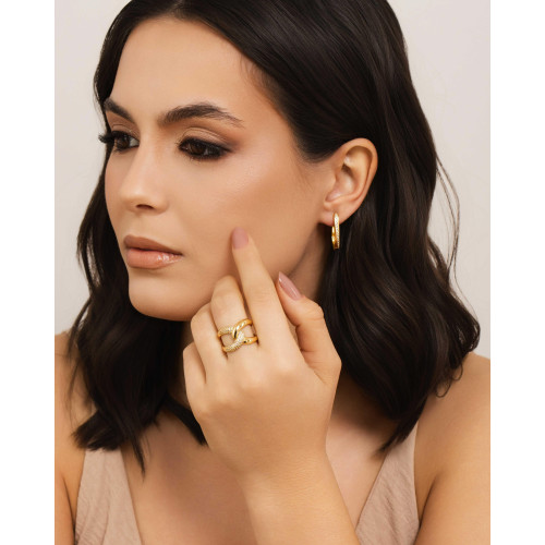 Anel Entrelaçado Cravejado Cristal Tamanho 24 Banhado a Ouro 18K