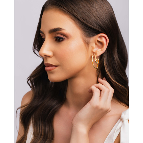 Brinco Argola Coração Reto Liso 3.4 cm Banhado a Ouro 18K