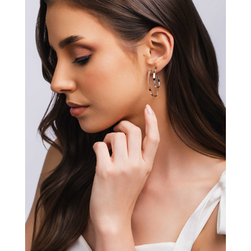 Brinco Argola Coração Reto Liso 3.4 cm Ródio Branco