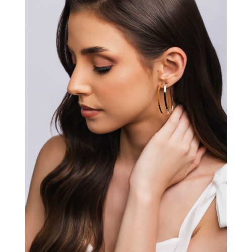 Brinco Argola Oval Reta Lisa 4.4 cm Banhado a Ouro 18K