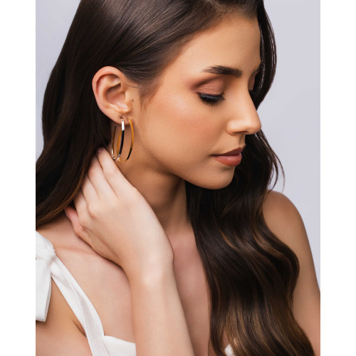 Brinco Argola Oval Reta Lisa 4.4 cm Ródio Branco