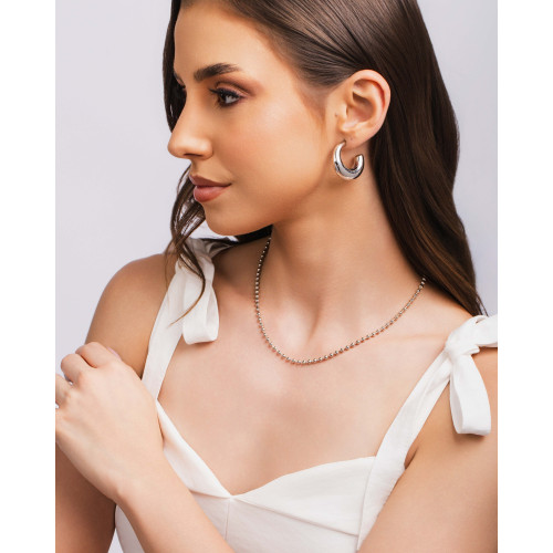 Brinco Argola Tubo Lisa ABS 2.9 cm Ródio Branco