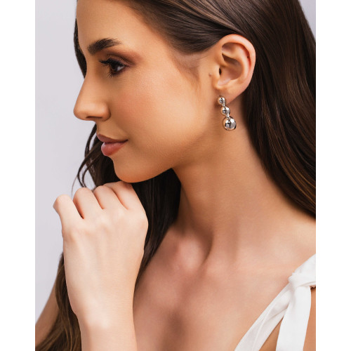 Brinco Bolas Lisas 3.0 cm Ródio Branco