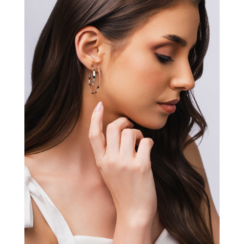 Brinco Argola Coração Reto Liso 2.5 cm Ródio Branco