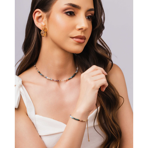 Pulseira Cristais Coloridos 3 mm Banhado a Ouro 18K