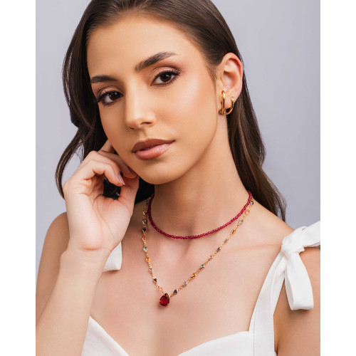 Gargantilha Gotas Coloridas Banhado a Ouro 18K - 45 cm