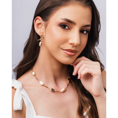 Gargantilha Elos Orgânico Pérolas Barrocas Banhado a Ouro 18K