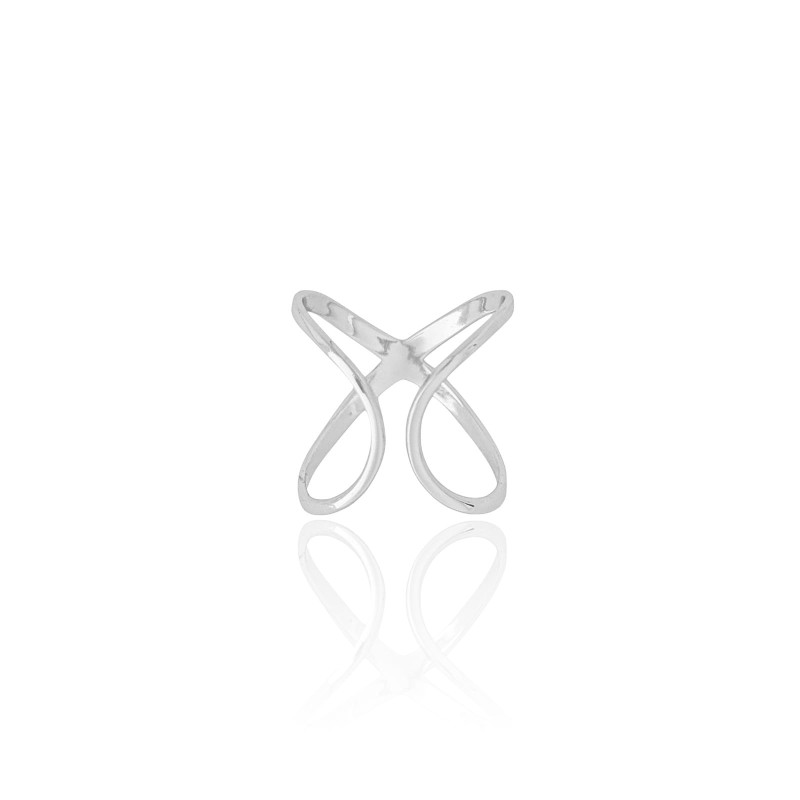 Anel Ajustável X Liso Tamanho  M Ródio Branco