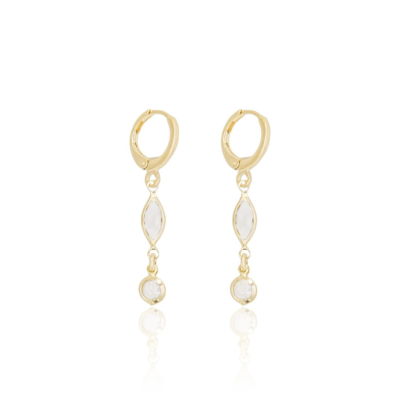 Brinco Argola Navete Ponto de Luz Cristal Banhado a Ouro 18K