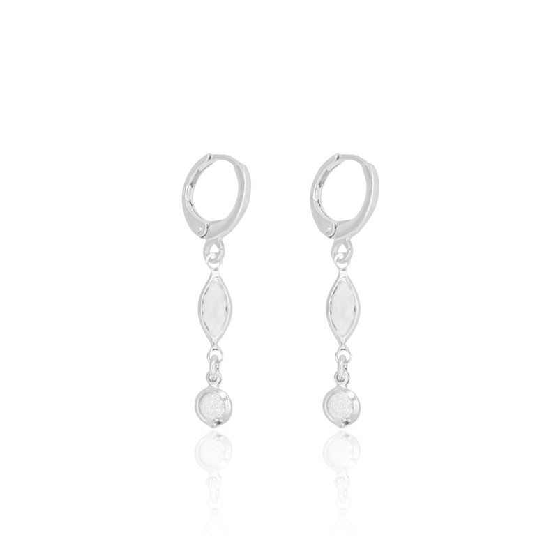 Brinco Argola Navete Ponto de Luz Cristal Ródio Branco