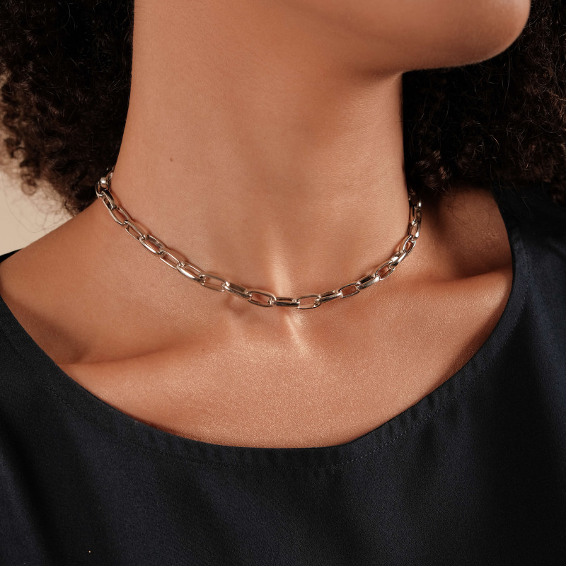 Choker Elos 11.5 x 5.5 MM Ródio Branco