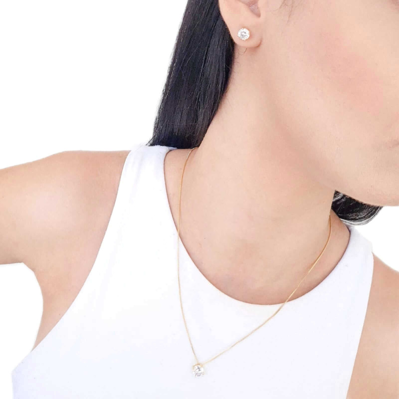 Conjunto Ponto de Luz Cristal Banhado a Ouro 18K