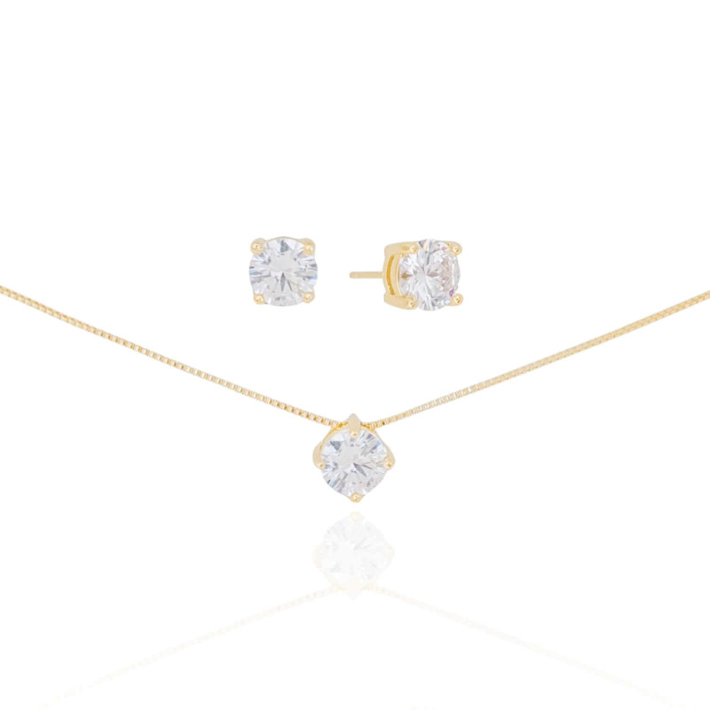 Conjunto Ponto de Luz Cristal Banhado a Ouro 18K