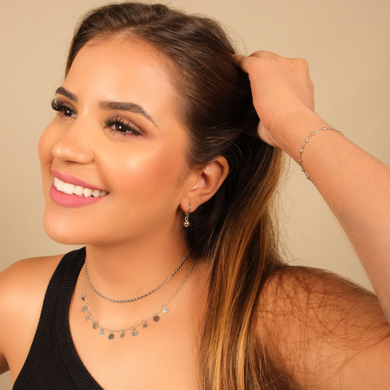 Brinco Argola Bolinha Lisa Ródio Branco