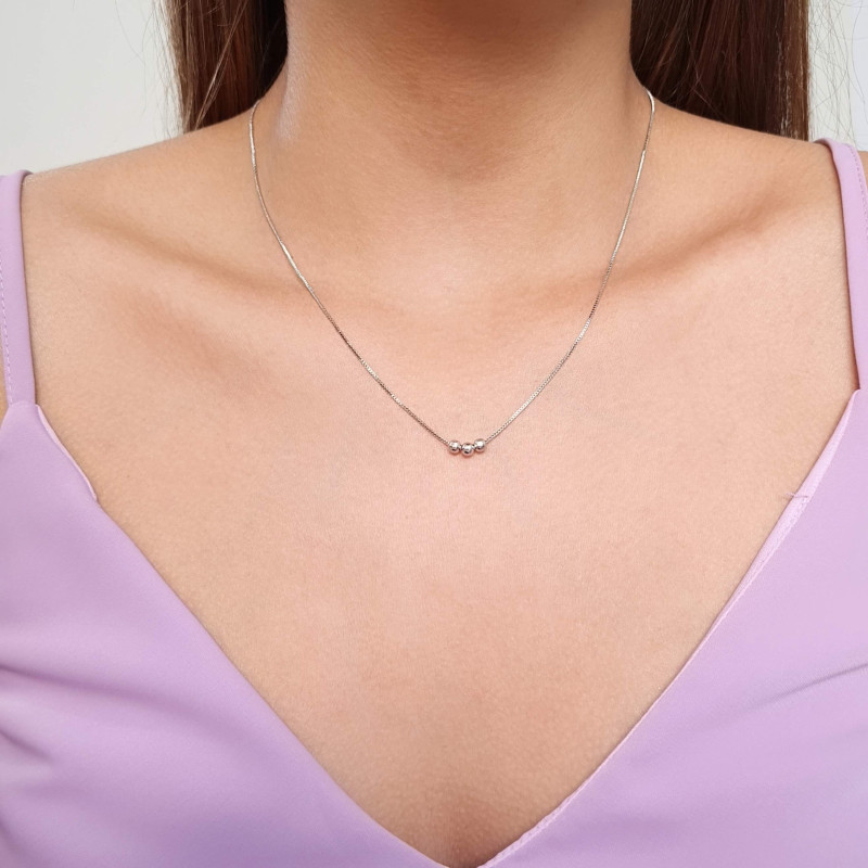 Gargantilha Veneziana Bolinhas Lisas Ródio Branco