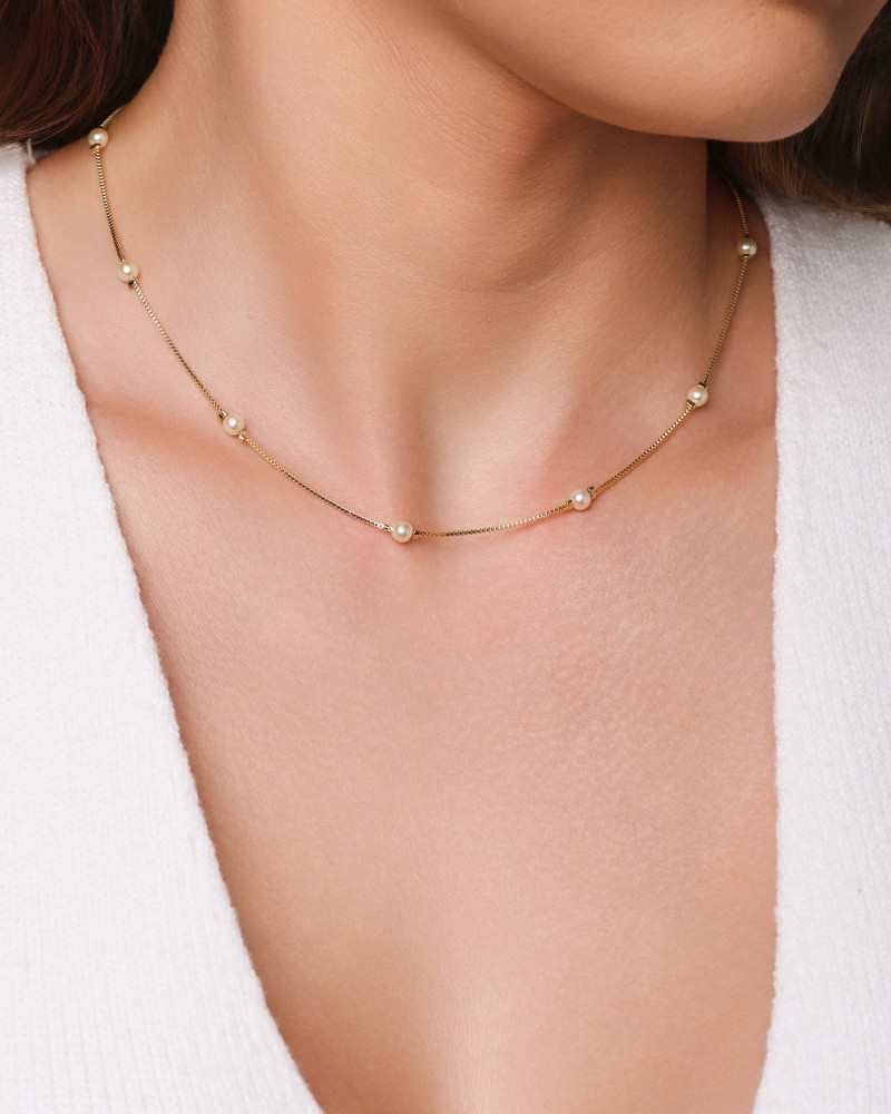 Gargantilha Veneziana com Pérolas 4 MM Banhado a Ouro 18K