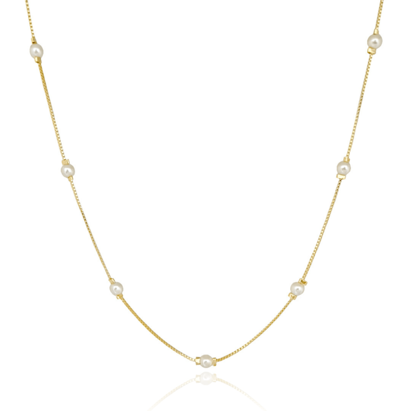 Gargantilha Veneziana com Pérolas 4 MM Banhado a Ouro 18K