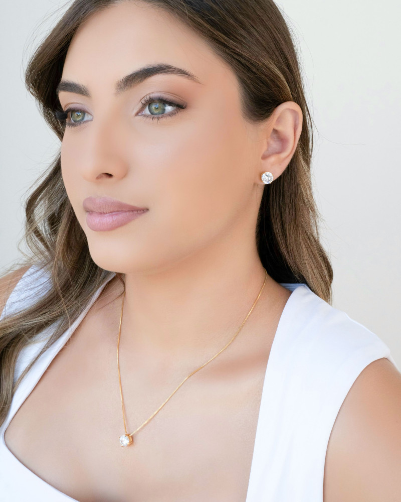 Conjunto Ponto de Luz Cristal Banhado a Ouro 18K