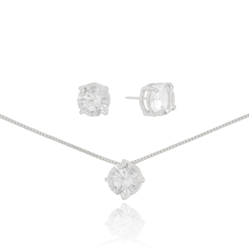 Conjunto Ponto de Luz Cristal Ródio Branco