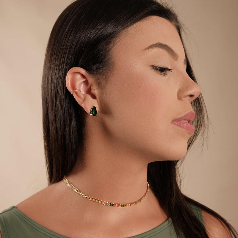 Brinco Gota Esmeralda 8x12 Banhado a Ouro 18K