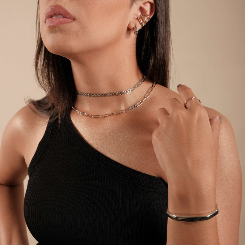 Choker Folhas Vazadas Ródio Branco