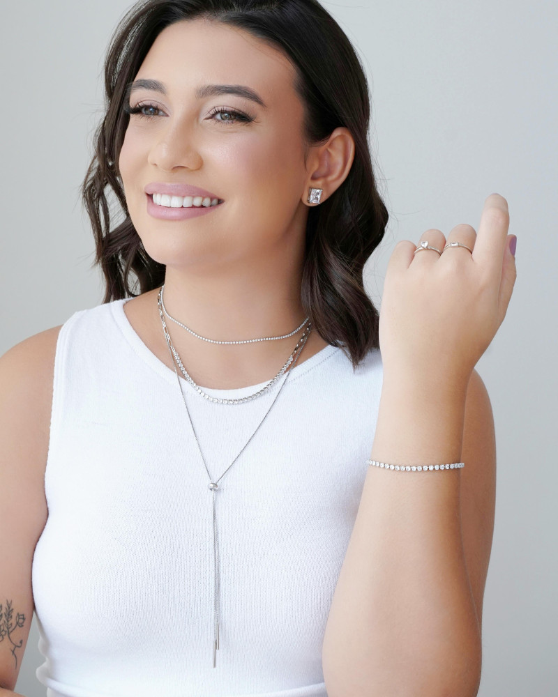 Brinco Retangular Zircônia Ródio Branco