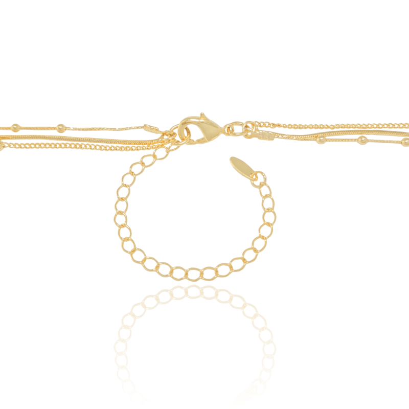 Gargantilha Tripla Bolinhas e Rabo de Rato Banhado a Ouro 18K