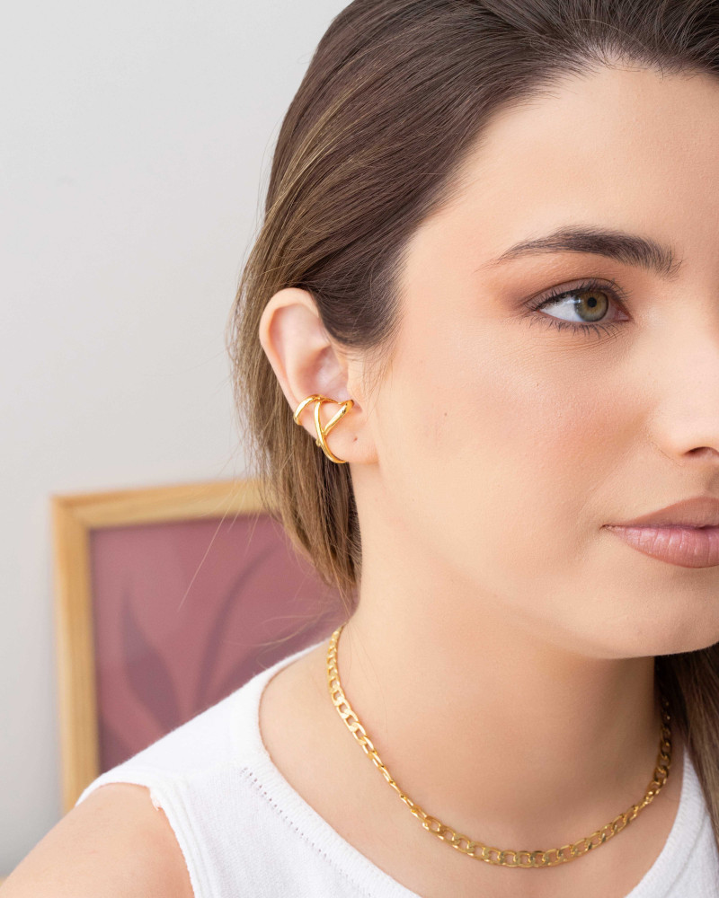 Piercing em X Liso Banhado a Ouro 18K