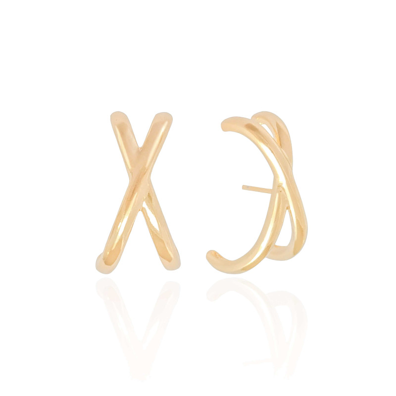 Ear Hook em X Liso Banhado a Ouro 18K