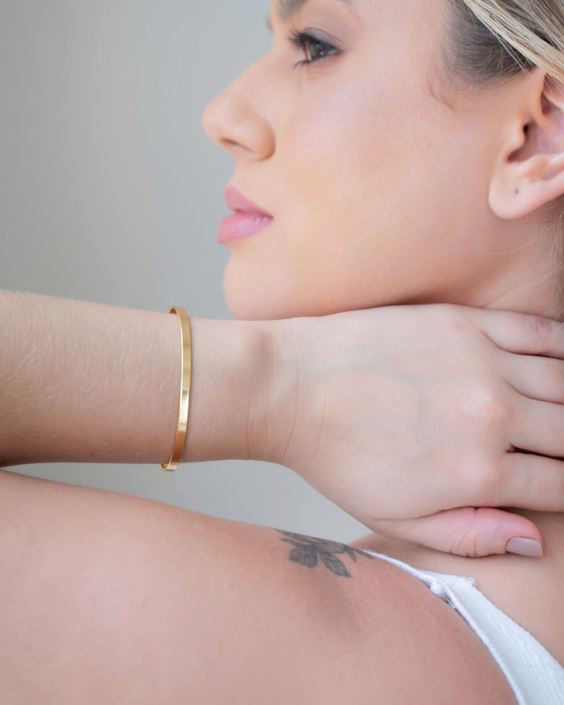 Bracelete Liso Flat Banhado a Ouro 18K