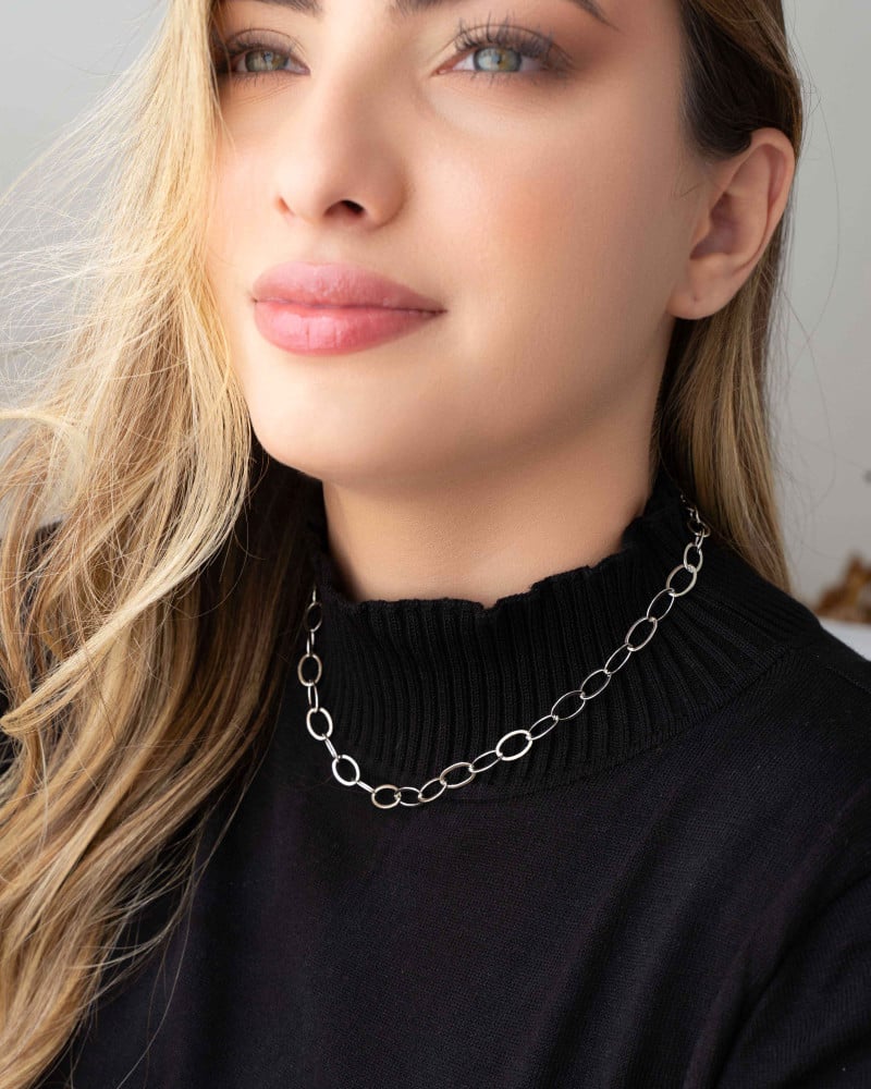 Choker Elos Ovais Ródio Branco