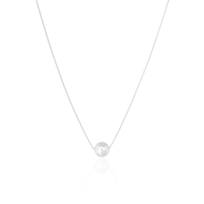 Gargantilha Veneziana Pingente Bola 8 mm Ródio Branco