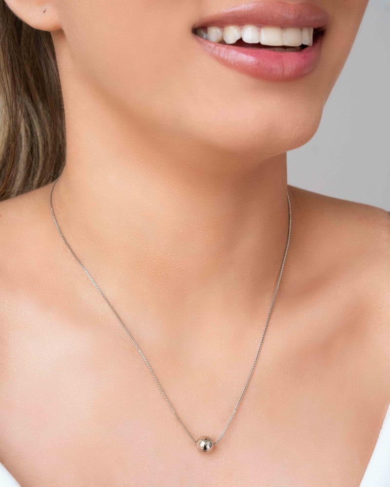 Gargantilha Veneziana Pingente Bola 8 mm Ródio Branco