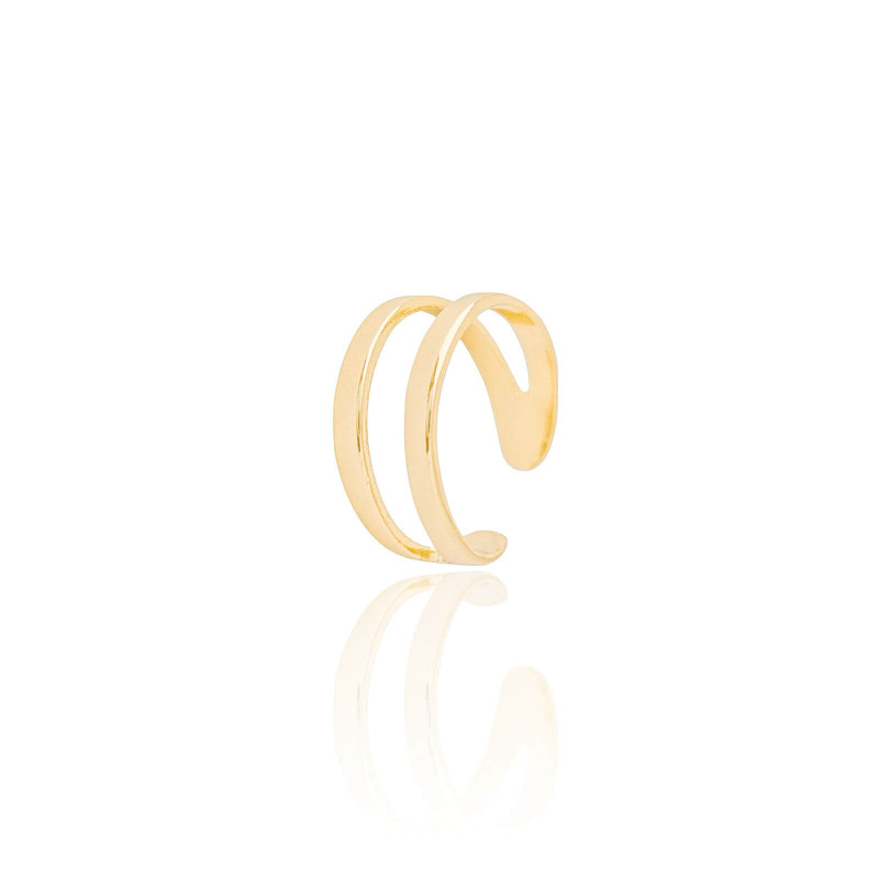 Anel Ajustável Dois Filetes Liso Tamanho P Banhado a Ouro 18K