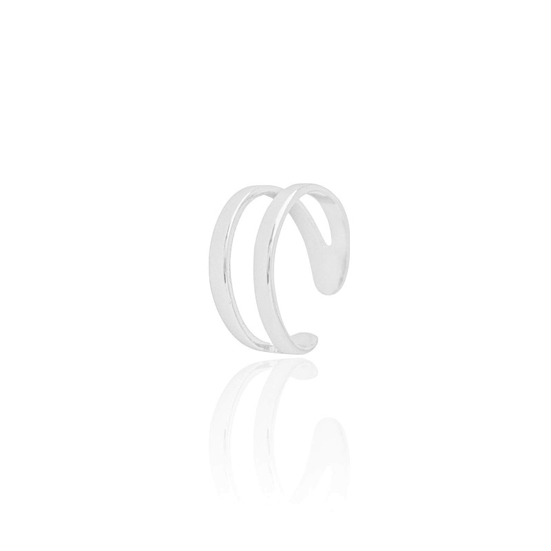 Anel Ajustável Dois Filetes Liso Tamanho P Ródio Branco