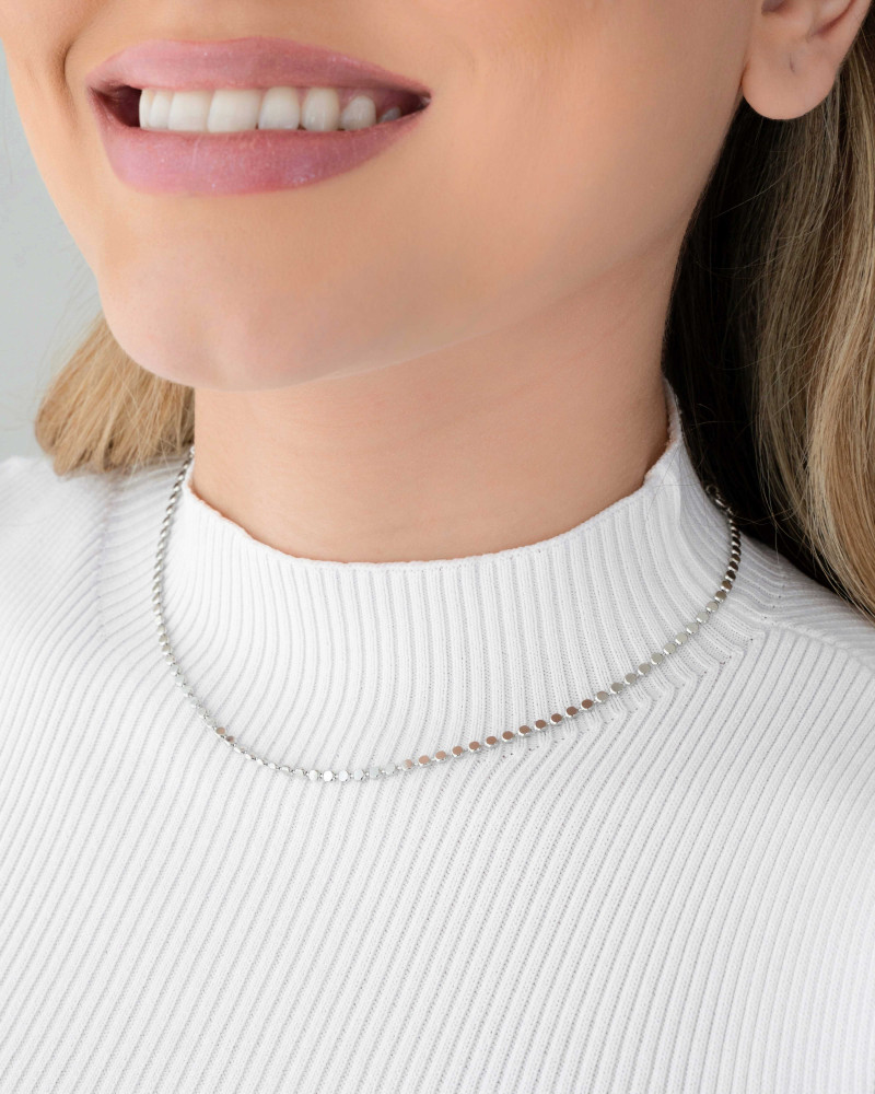 Choker Plaquinhas Redondas Lisas Ródio Branco