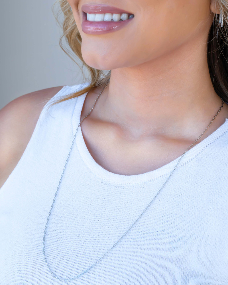 Gargantilha Longa Elos 2 mm Ródio Branco