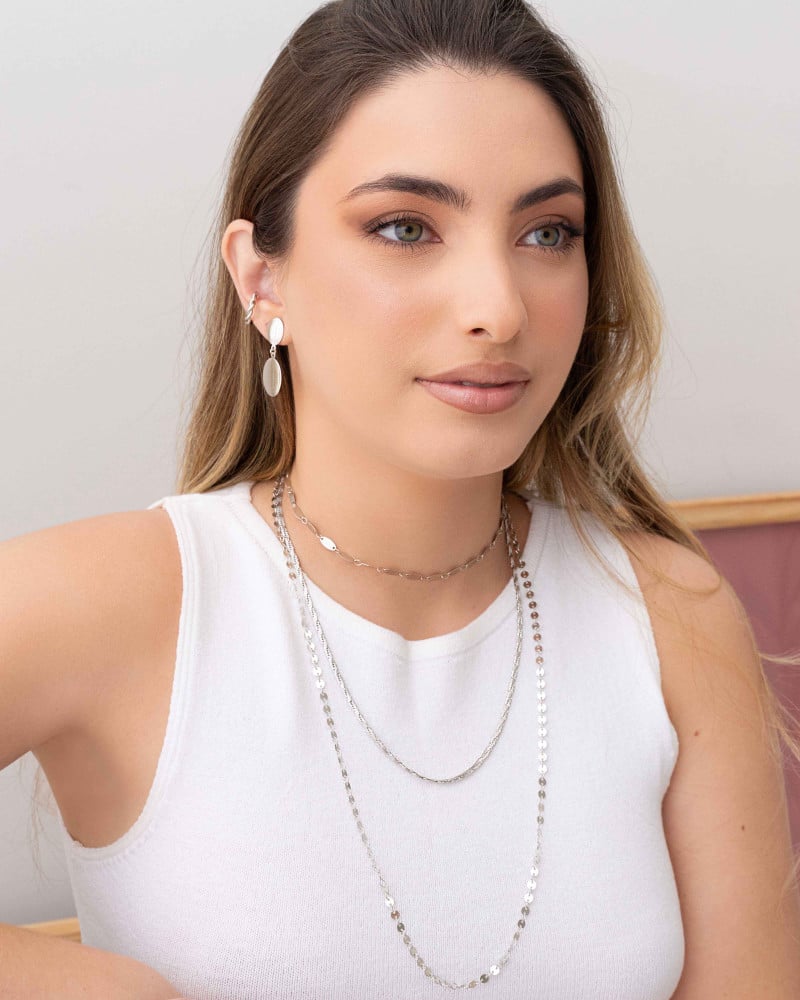 Gargantilha Longa Plaquetas Redondas Flat Ródio Branco