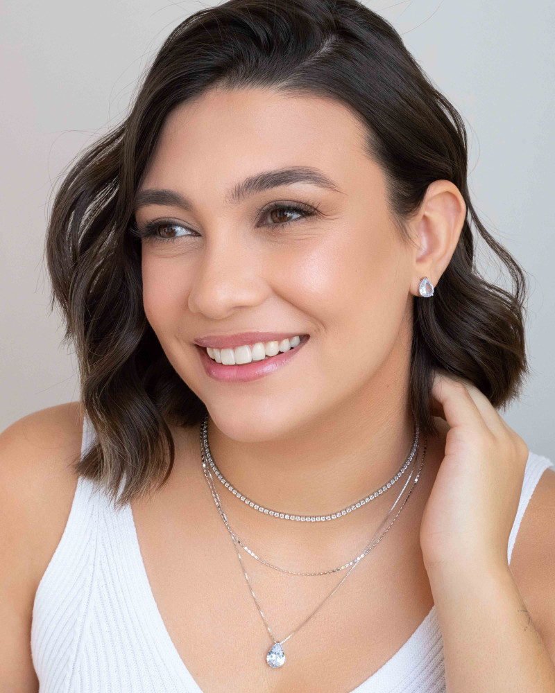 Conjunto Gota Cristal Ródio Branco