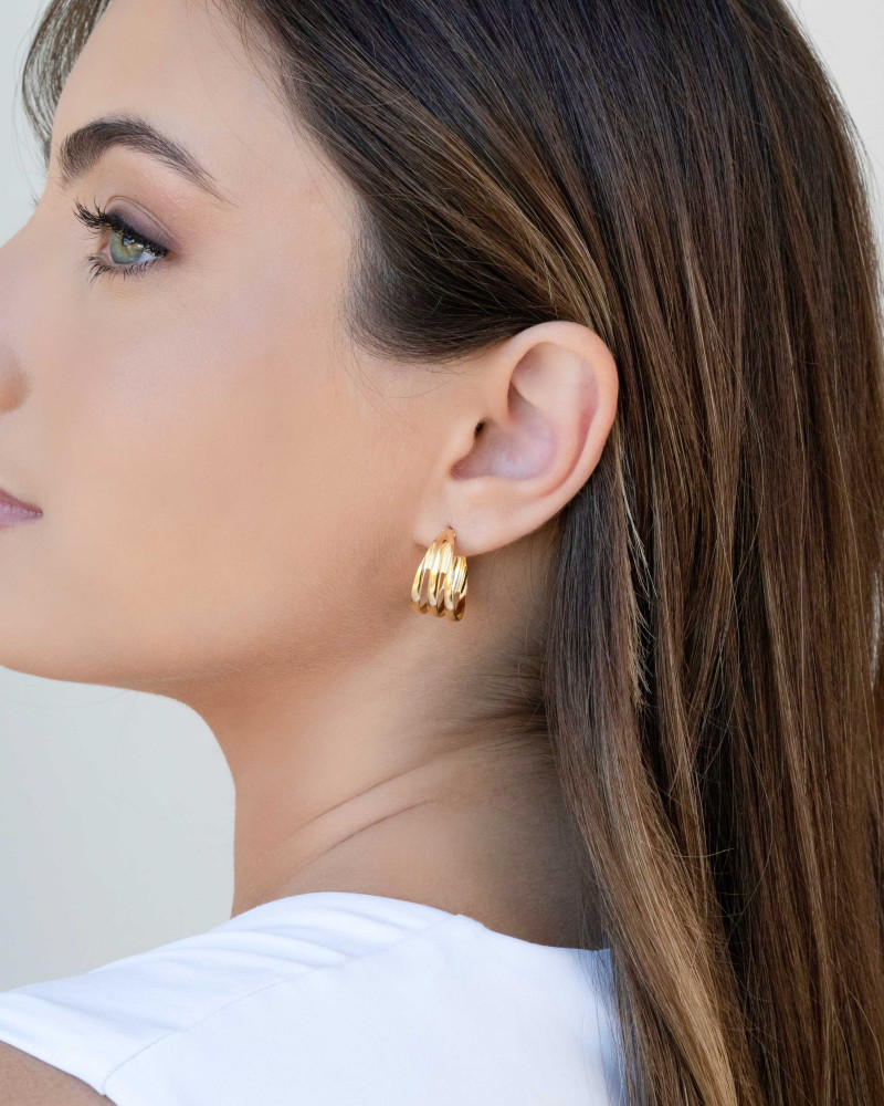 Brinco Argola Três Filetes Lisos 2.2 cm Banhado a Ouro 18K