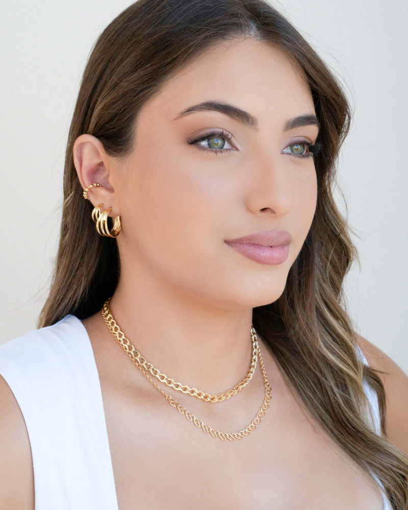 Brinco Argola Três Filetes Lisos 1.3 cm Banhado a Ouro 18K